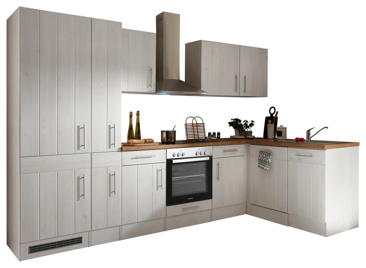 ECKKÜCHE 310/172 cm  in Weiß, Lärchefarben  - Wildeiche/Edelstahlfarben, Basics, Holzwerkstoff/Metall (310/172cm) - Respekta