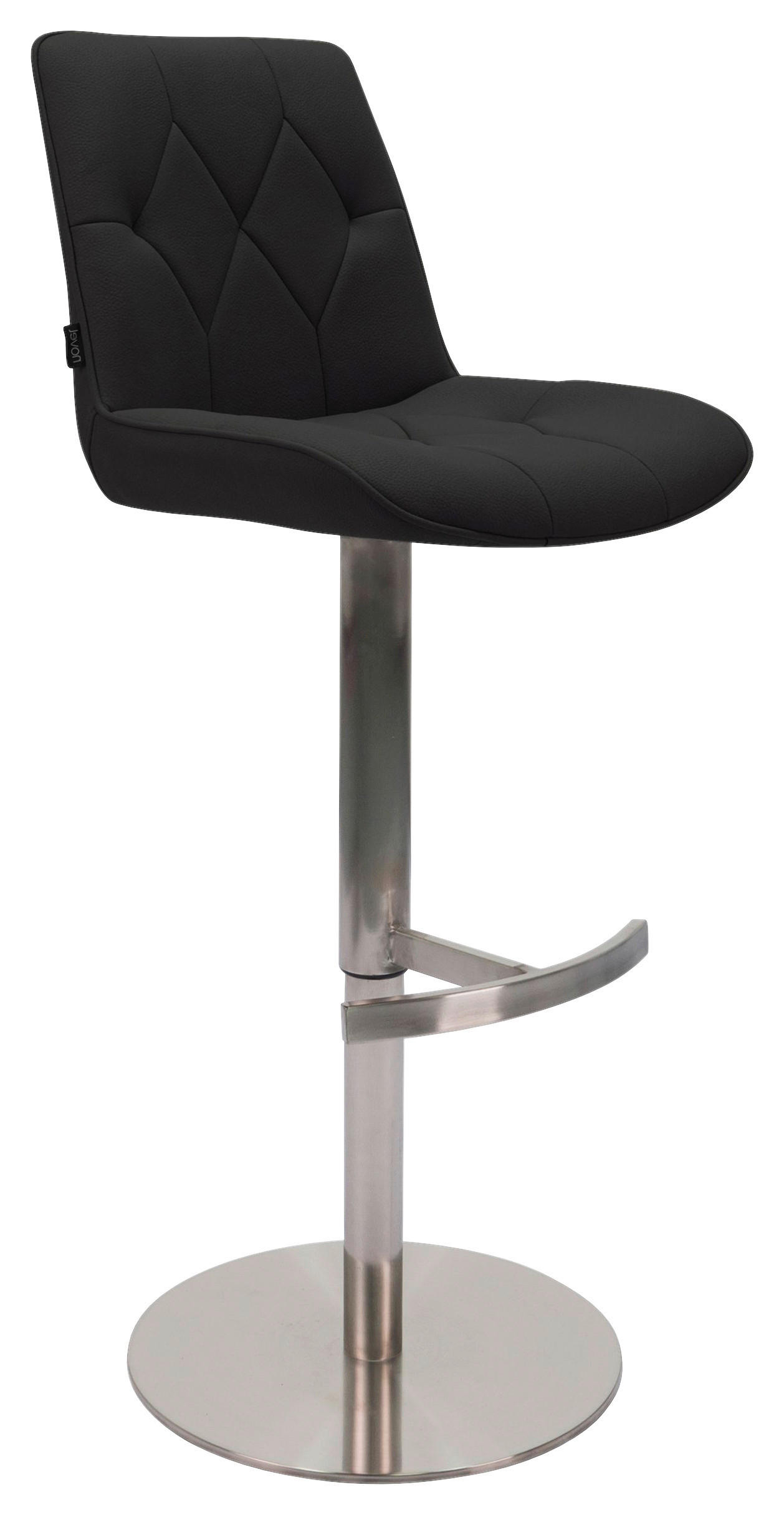 BARHOCKER Mikrofaser Schwarz, Edelstahlfarben Edelstahl Stoffauswahl, Sitzfläche 360° drehbar, mit Griff, automatische Rückholfunktion  - Edelstahlfarben/Schwarz, Design, Textil/Metall (44/86-110,5/54,5cm) - Novel