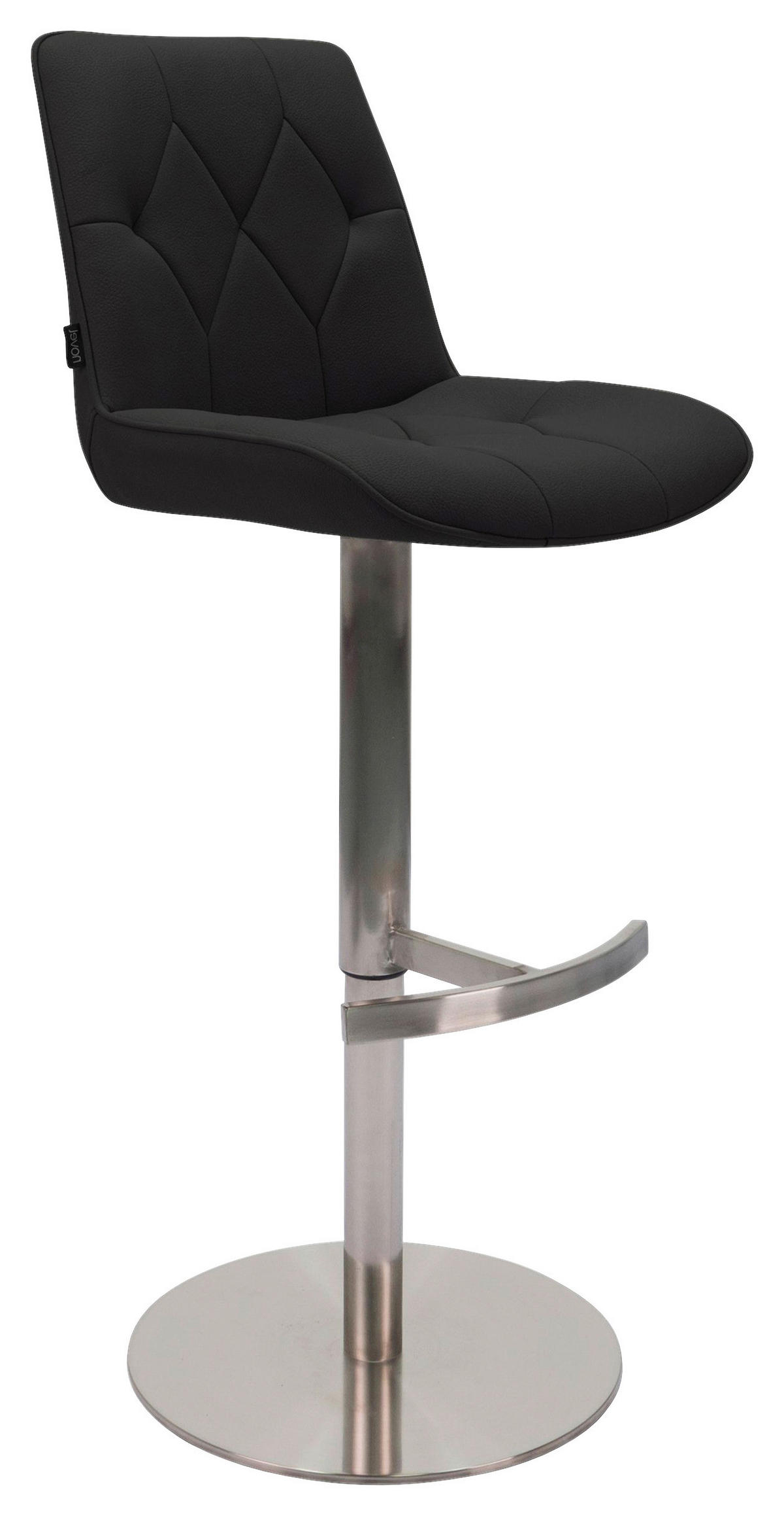 BARHOCKER Mikrofaser Schwarz, Edelstahlfarben Edelstahl Stoffauswahl, Sitzfläche 360° drehbar, mit Griff, automatische Rückholfunktion  - Edelstahlfarben/Schwarz, Design, Textil/Metall (44/86-110,5/54,5cm) - Novel