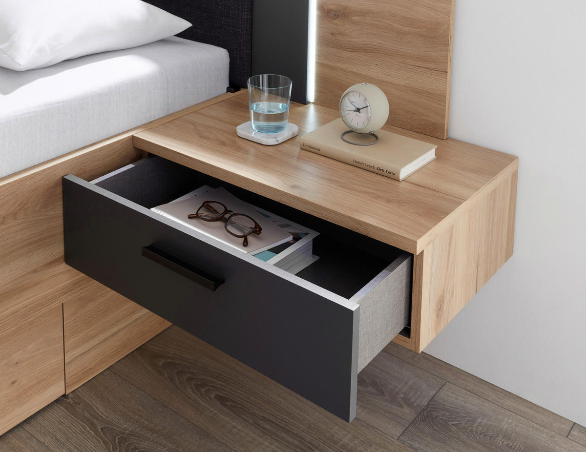 BETTANLAGE 180/200 cm  in Graphitfarben, Eichefarben   - Eichefarben/Graphitfarben, Basics, Holzwerkstoff (180/200cm) - Livetastic