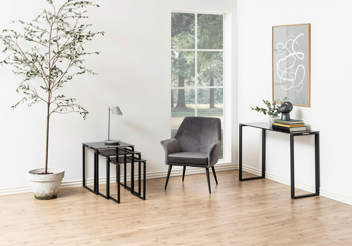 BEISTELLTISCHSET in Glas 36-50/36-50/45-55 cm  - Schwarz/Grau, Trend, Glas/Metall (36-50/36-50/45-55cm)