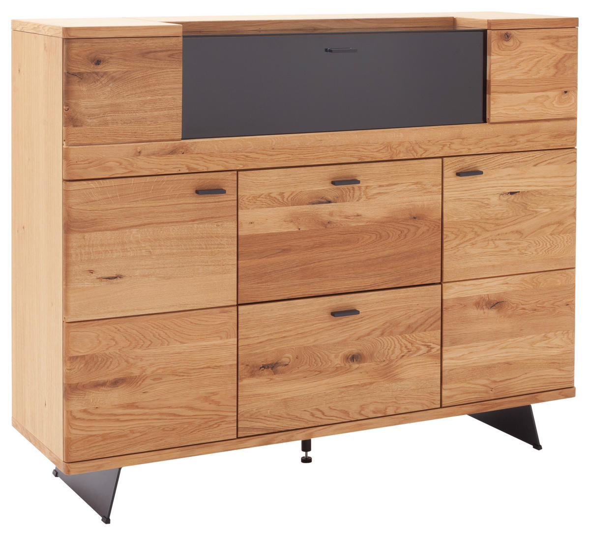 HIGHBOARD Wildeiche  150/121/44 cm  - Wildeiche/Anthrazit, Natur, Glas/Holz (150/121/44cm) - Linea Natura