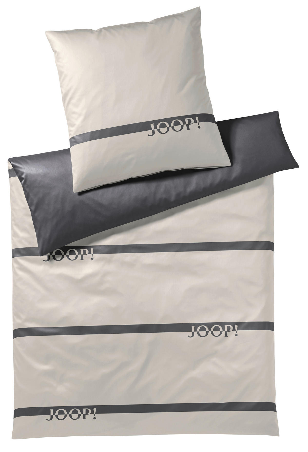WENDEBETTWÄSCHE Logo Stripes Makosatin 135/200 cm  - Anthrazit/Grau, KONVENTIONELL, Textil (135/200cm) - Joop!