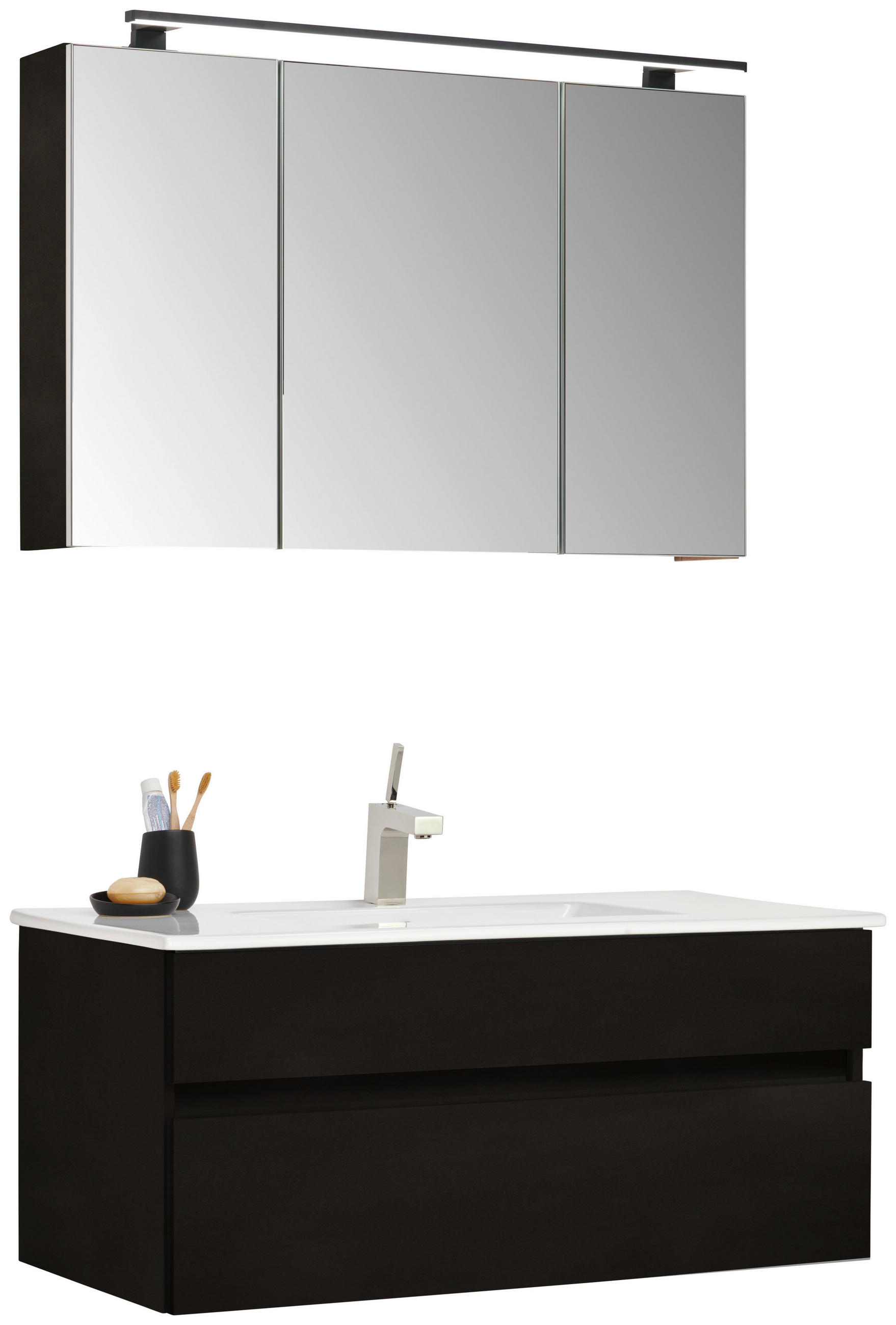 BADEZIMMER 3-teilig  in 102 cm  - Dunkelgrau/Weiß, Design, Glas/Keramik (102cm) - Novel
