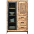 HIGHBOARD Mangoholz massiv Naturfarben, Hellbraun  - Hellbraun/Schwarz, Design, Glas/Holz (90/142/40cm) - Carryhome