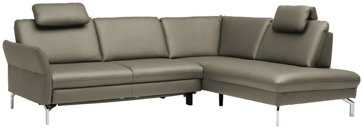 ECKSOFA in Echtleder Hellgrau  - Hellgrau/Alufarben, Konventionell, Leder/Metall (284/220cm) - Beldomo Premium