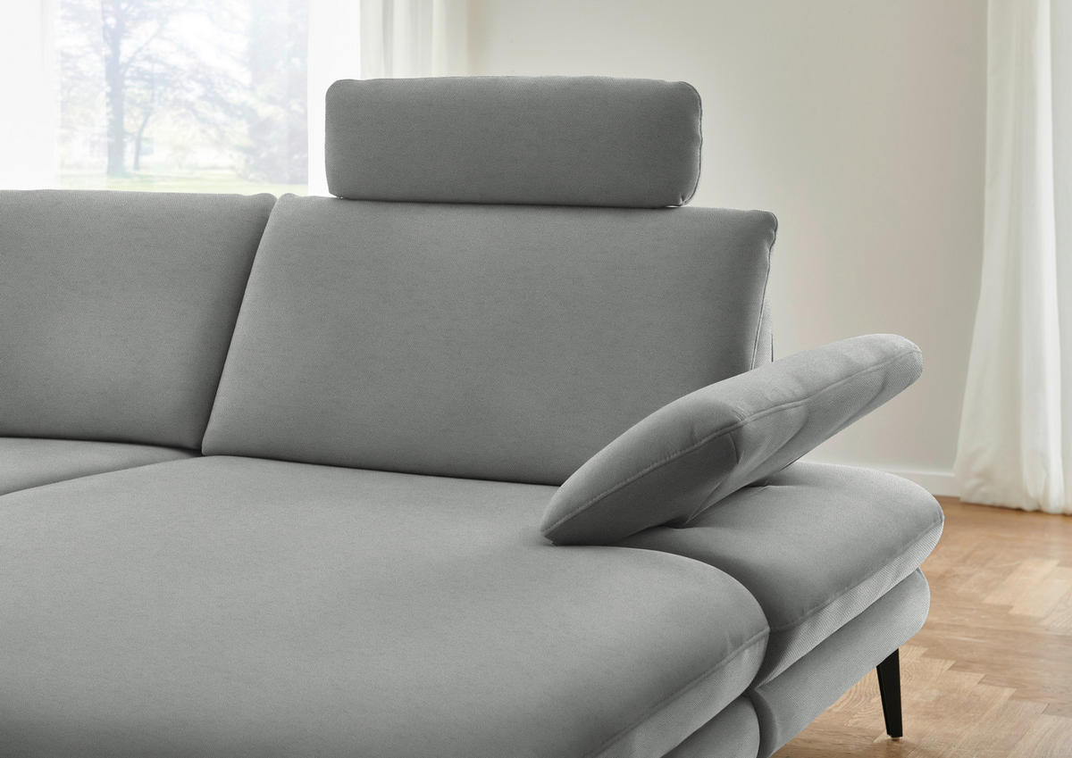 WOHNLANDSCHAFT Chenille, Flachgewebe Grau  - Schwarz/Grau, Design, Textil/Metall (208/344/180cm) - Dieter Knoll