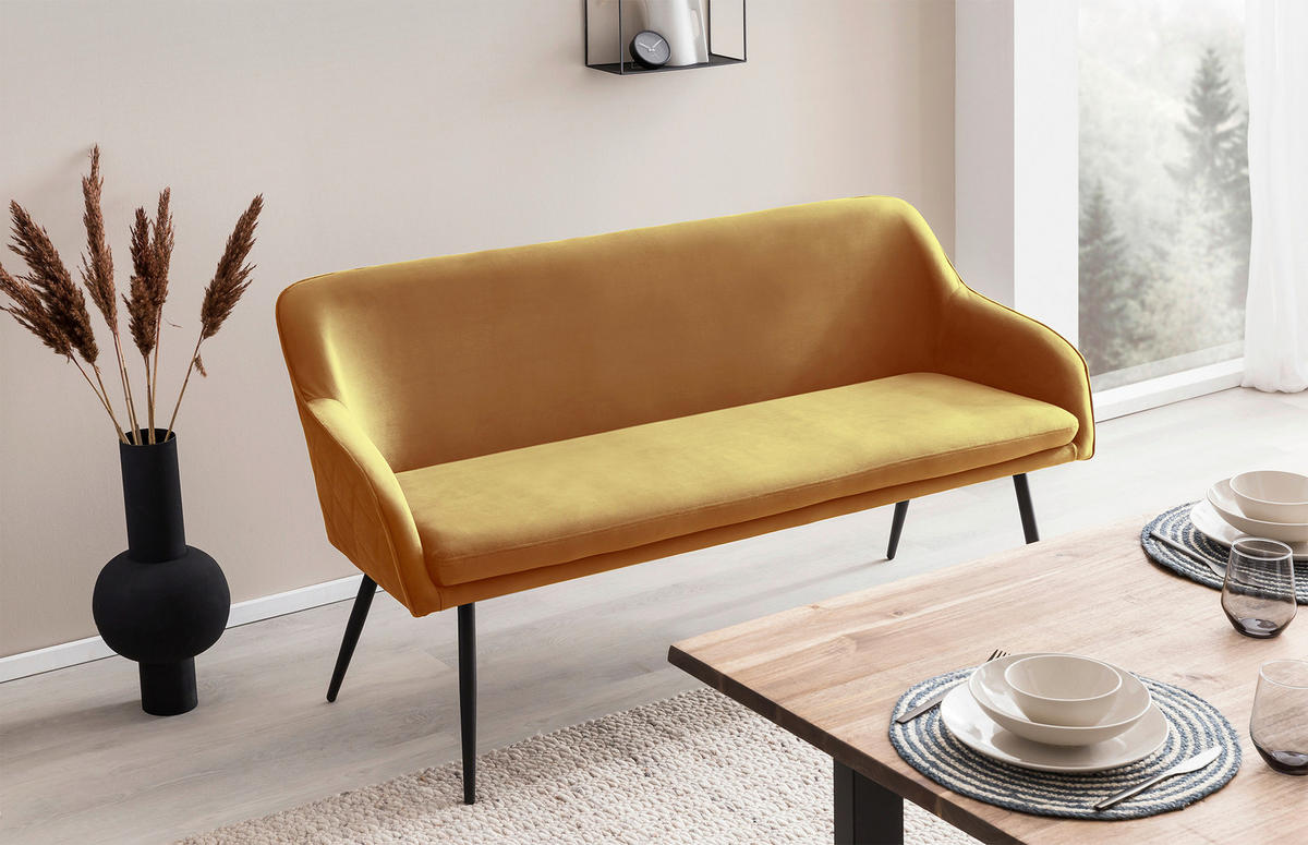 SITZBANK 160/85/61 cm Samt Senfgelb Metall  - Senfgelb/Schwarz, MODERN, Textil/Metall (160/85/61cm) - Livetastic