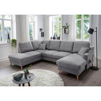 WOHNLANDSCHAFT Dunkelgrau Chenille  - Dunkelgrau/Naturfarben, KONVENTIONELL, Holz/Textil (200/301/150cm) - Livetastic