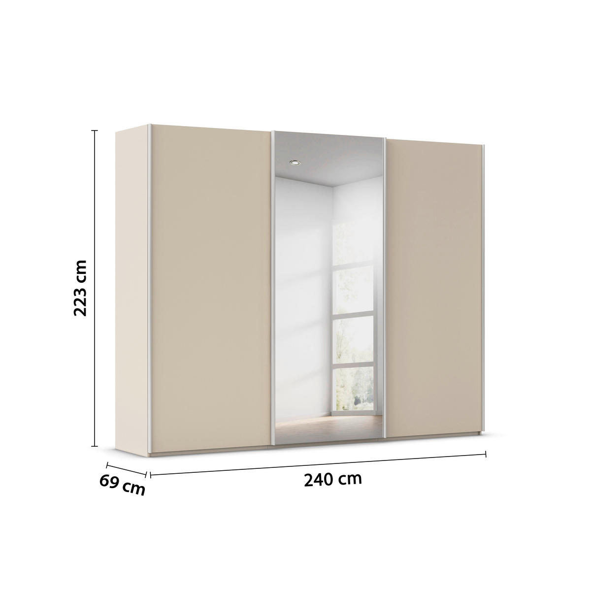 SCHWEBETÜRENSCHRANK 242/223/69 cm,  in Alufarben, Champagner, 3 Tür(en)  - Champagner/Alufarben, Basics, Glas/Holzwerkstoff (242/223/69cm) - Rauch Möbel