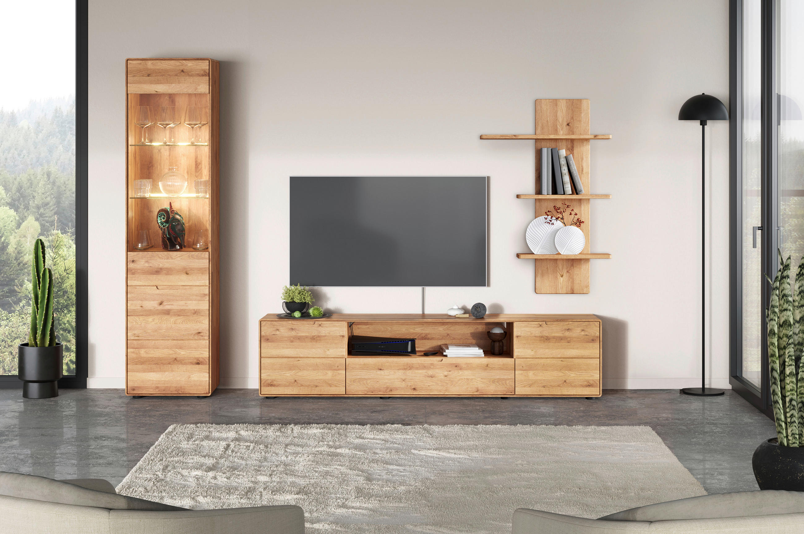 WOHNWAND 3-teilig  in Wildeiche  261/200/40 cm  - Wildeiche, KONVENTIONELL, Holz (261/200/40cm) - Linea Natura