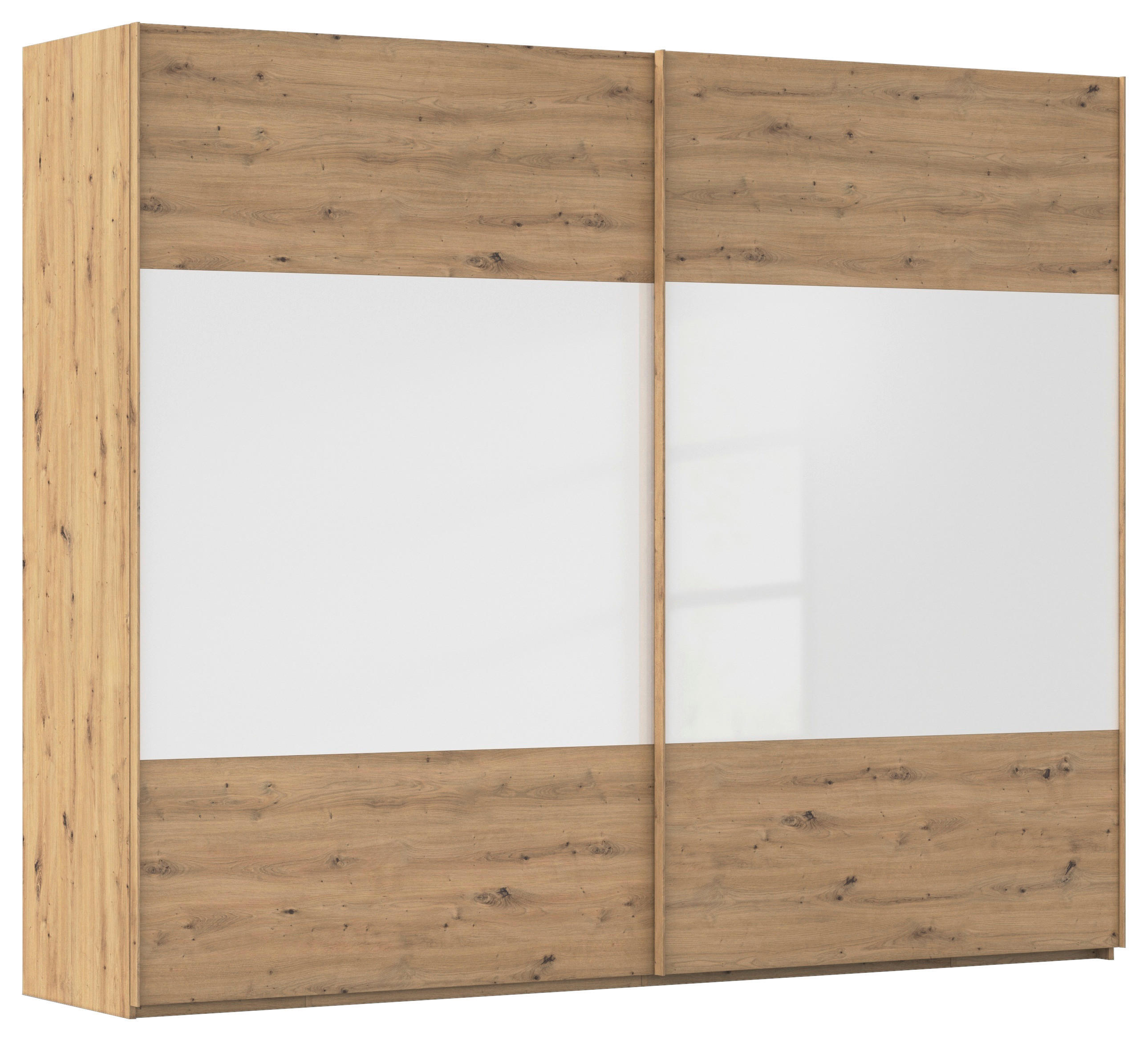 SCHWEBETÜRENSCHRANK - Eichefarben/Weiß, Design, Glas/Holzwerkstoff (271/223/68cm) - Xora
