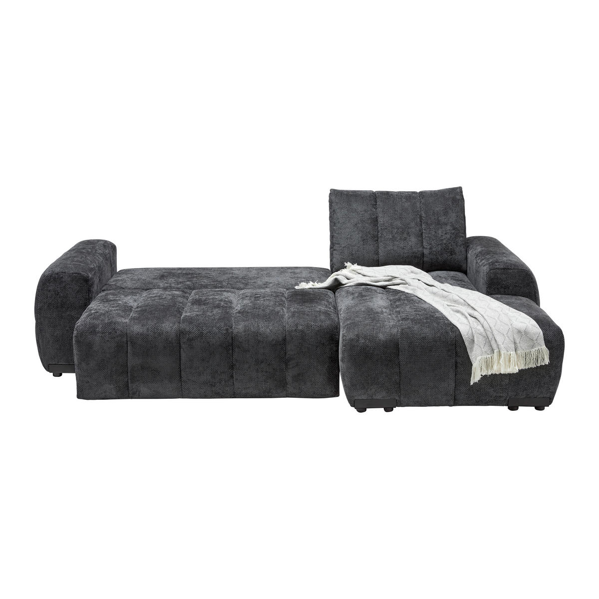 ECKSOFA Flachgewebe Graphitfarben  - Schwarz Hochglanz/Graphitfarben, Modern, Textil/Metall (273/93/166cm) - MID.YOU