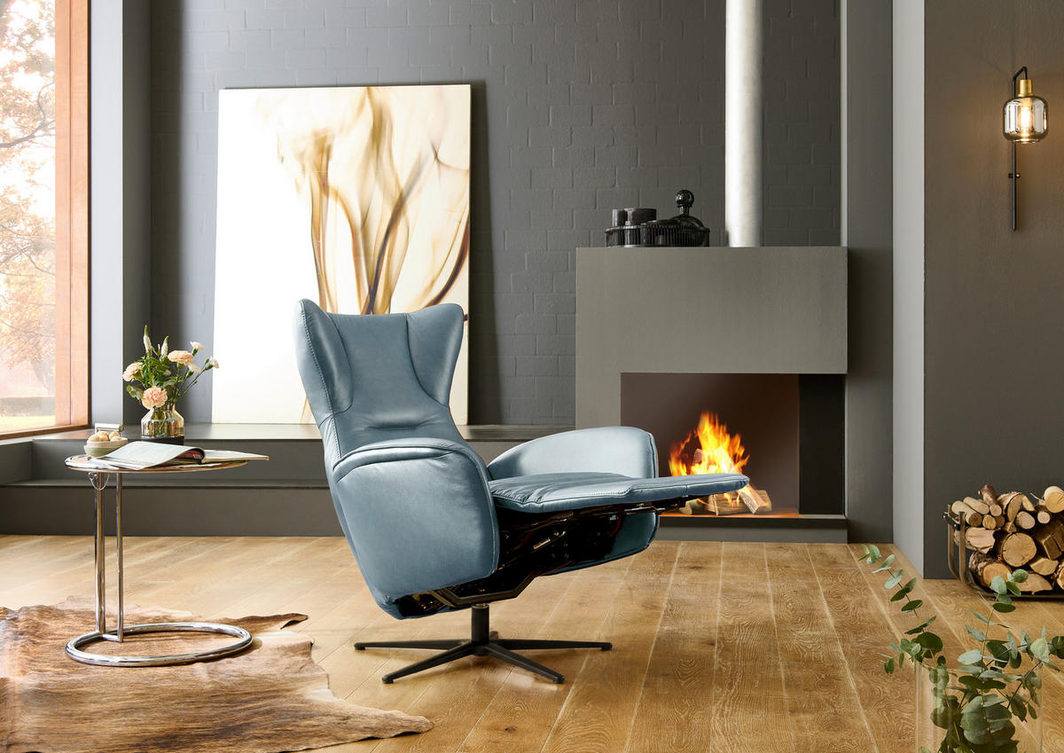 RELAXSESSEL Leder Blaugrau  - Blaugrau/Schwarz, Design, Leder/Metall (75/106/86cm) - Valdera