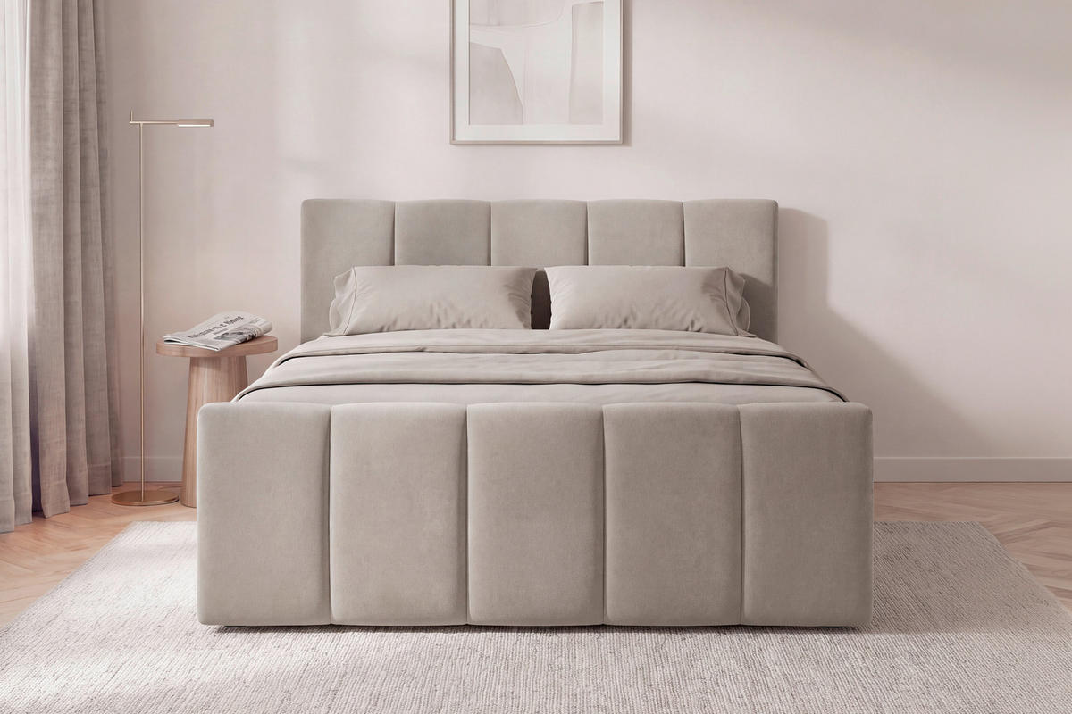 BOXSPRINGBETT 140/200 cm,  in Schlammfarben, gepolstertes Kopfteil, Bettkasten, Topper, H2 + H2 = mittel  - Schlammfarben/Schwarz, Basics, Kunststoff/Textil (140/200cm) - Boxxx