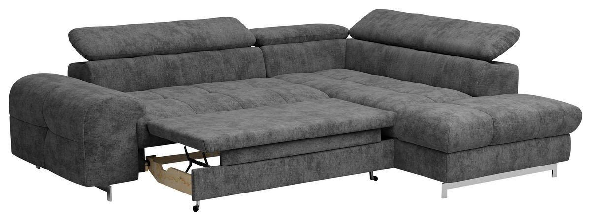 ECKSOFA in Mikrofaser Dunkelgrau  - Chromfarben/Dunkelgrau, Konventionell, Textil/Metall (206/257cm) - Livetastic