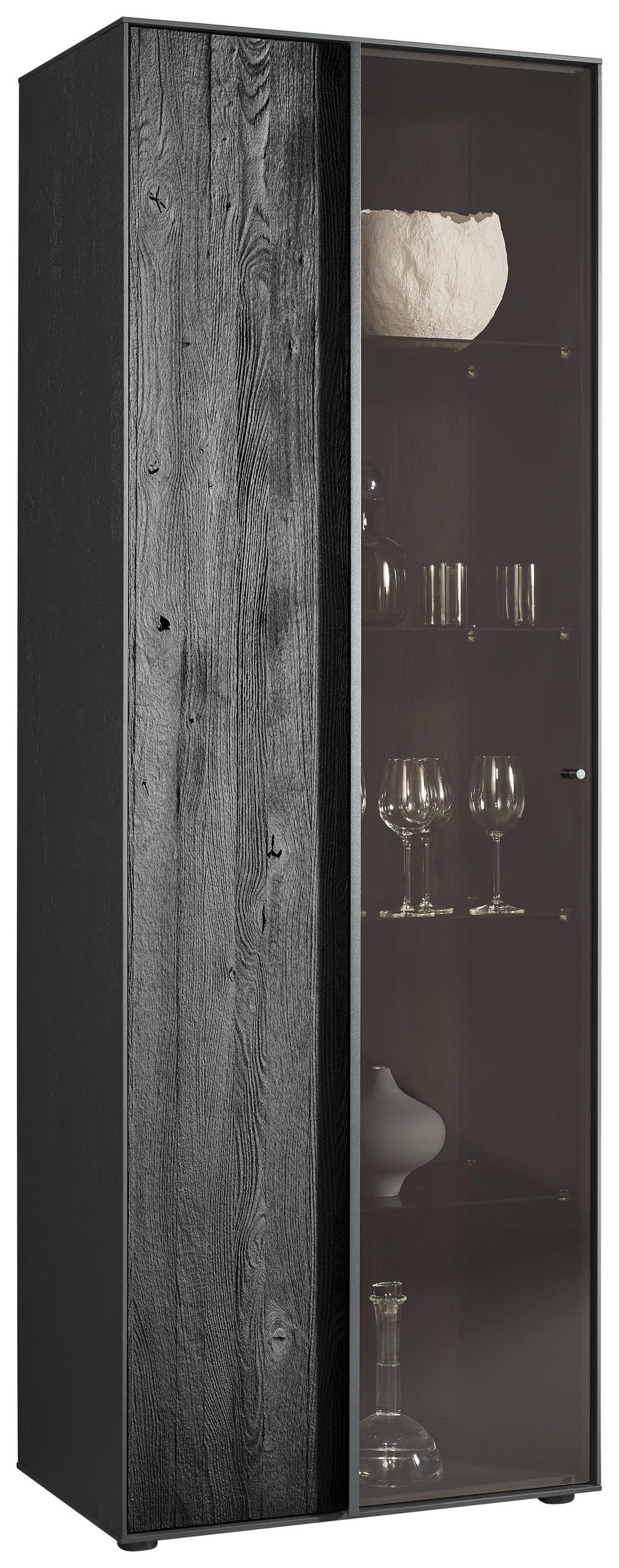 VITRINE  in massiv Kernbuche, Kernesche Anthrazit  - Anthrazit/Schwarz, Design, Glas/Holz (72/204/44cm) - Johann Jakob