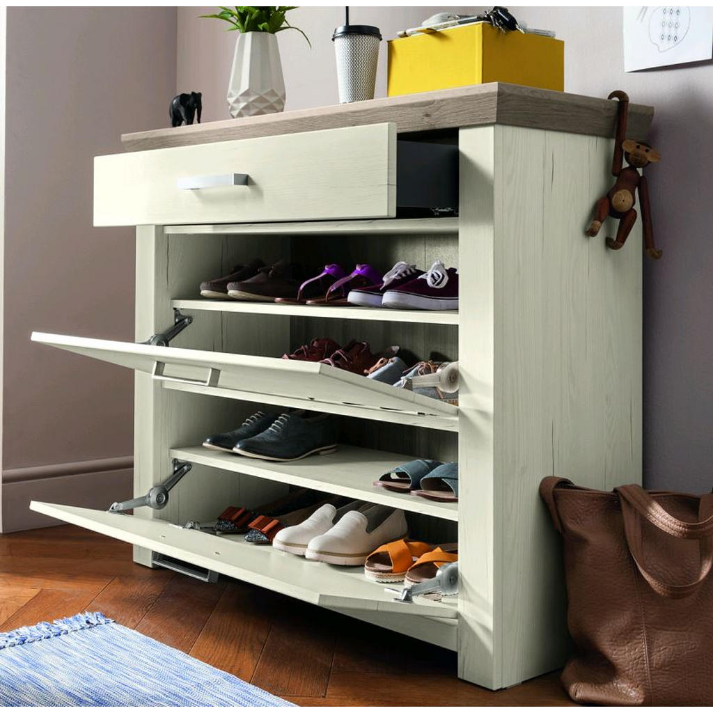 Thumbnail - SetOne by Musterring Schuhschrank, Eiche, Pinien, Metall, 2 Fächer, 1 Schubladen, 105x93.4x42.2 cm, Typenauswahl, Beimöb...