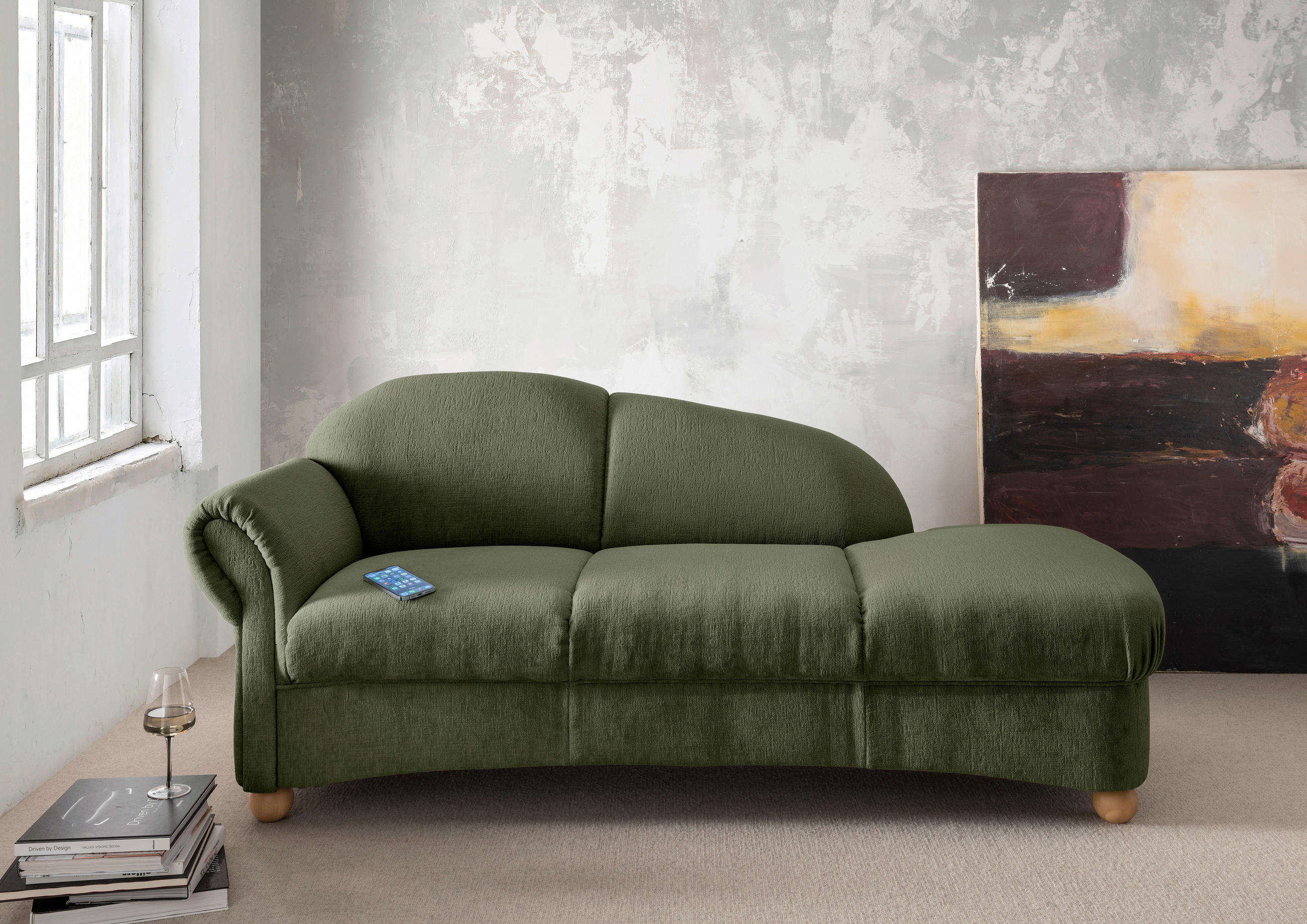 OTTOMANE in Mikrofaser Grün  - Wildeiche/Grün, Konventionell, Holz/Textil (86/84/190cm) - Livetastic