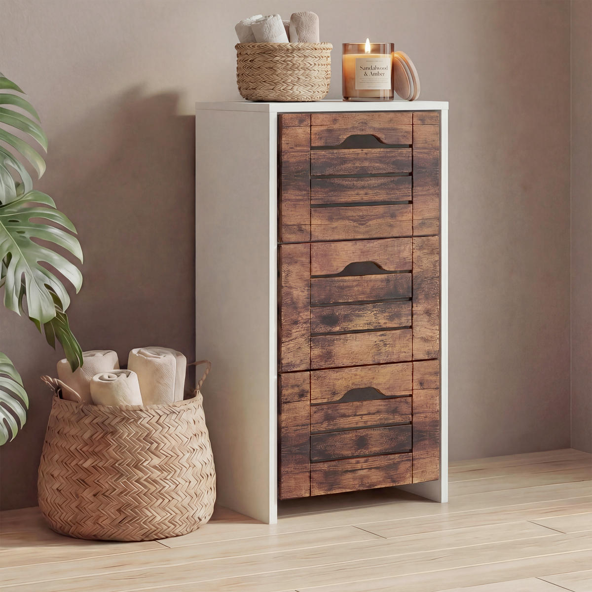 MIDISCHRANK 38/76/28 cm  - Eichefarben/Weiß, Trend, Holzwerkstoff (38/76/28cm) - MID.YOU