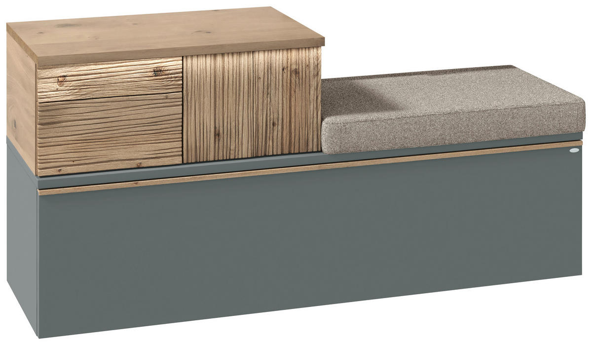 GARDEROBENBANK  in 128/62/42,9 cm  - Wildeiche/Graugrün, Design, Holz/Holzwerkstoff (128/62/42,9cm) - Voglauer