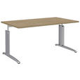 SCHREIBTISCH 160/80/70-82 cm  in Alufarben, Eichefarben  - Eichefarben/Alufarben, KONVENTIONELL, Holzwerkstoff/Metall (160/80/70-82cm) - Moderano