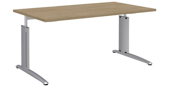 SCHREIBTISCH 160/80/70-82 cm  in Alufarben, Eichefarben  - Eichefarben/Alufarben, KONVENTIONELL, Holzwerkstoff/Metall (160/80/70-82cm) - Moderano