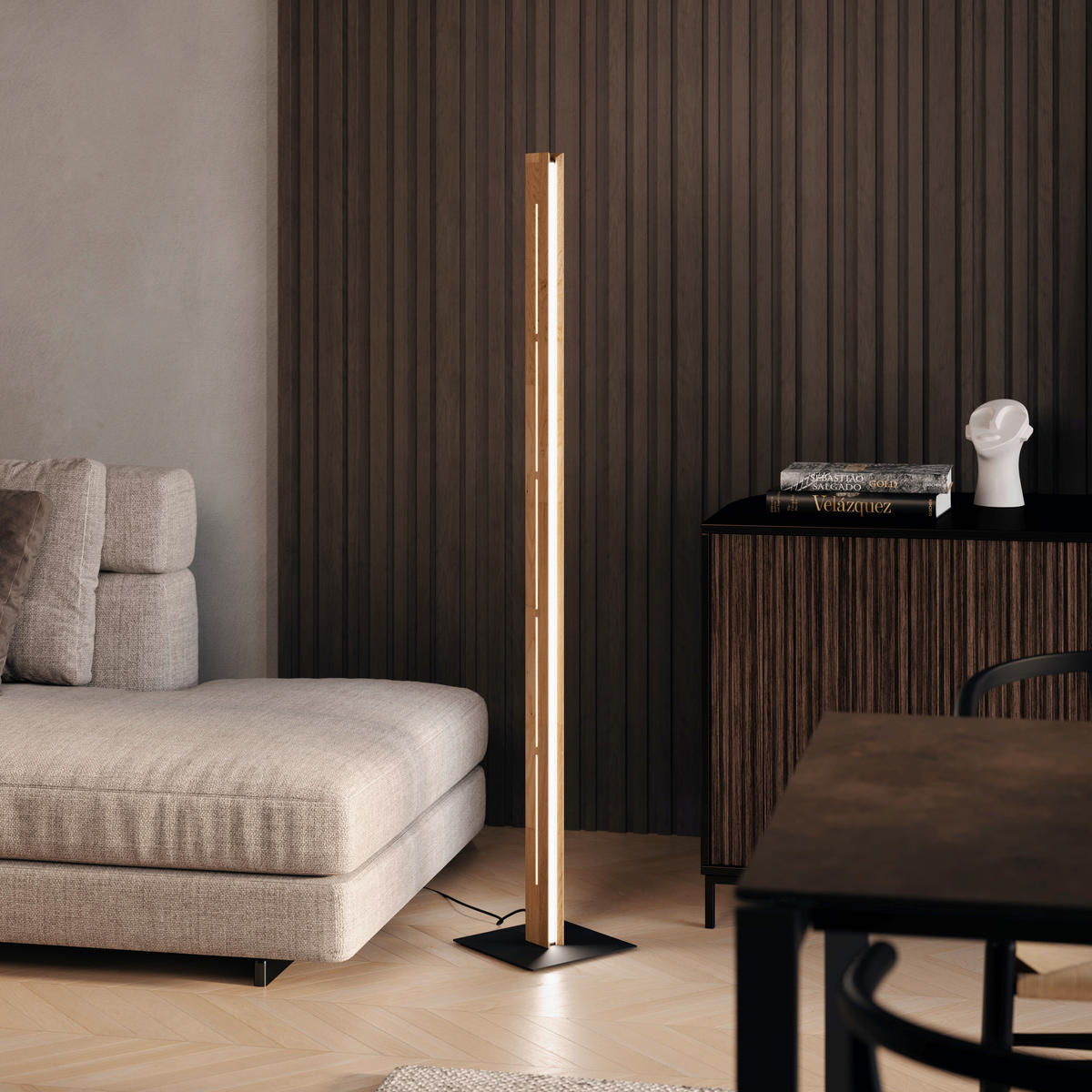 LED-STEHLEUCHTE Mexico Horizon 24/150 cm  - Eichefarben/Schwarz, Natur, Holz/Metall (24/150cm)