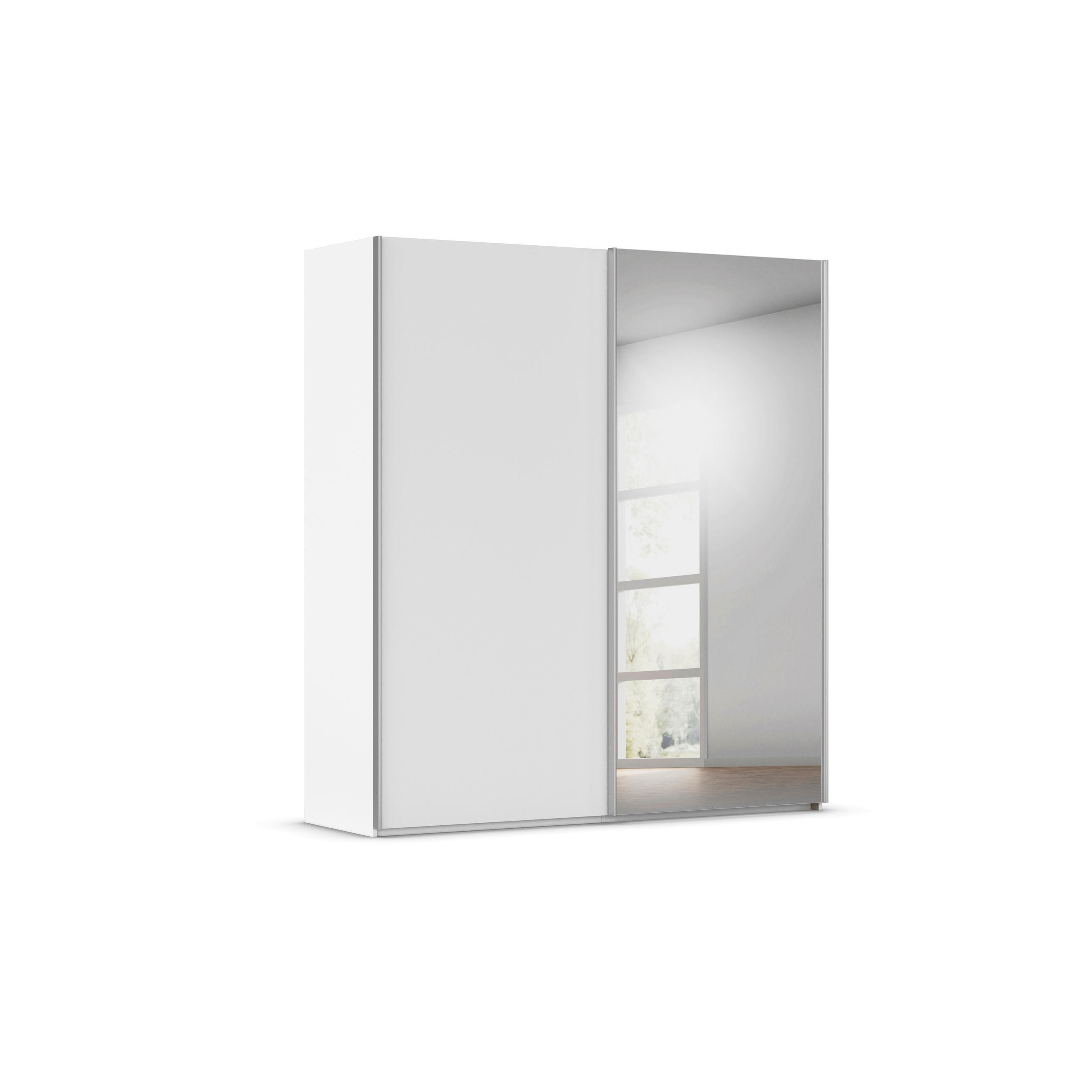 SCHWEBETÜRENSCHRANK in Weiß, Alufarben  - Alufarben/Weiß, Basics, Glas/Holzwerkstoff (201/223/69cm) - Rauch Möbel