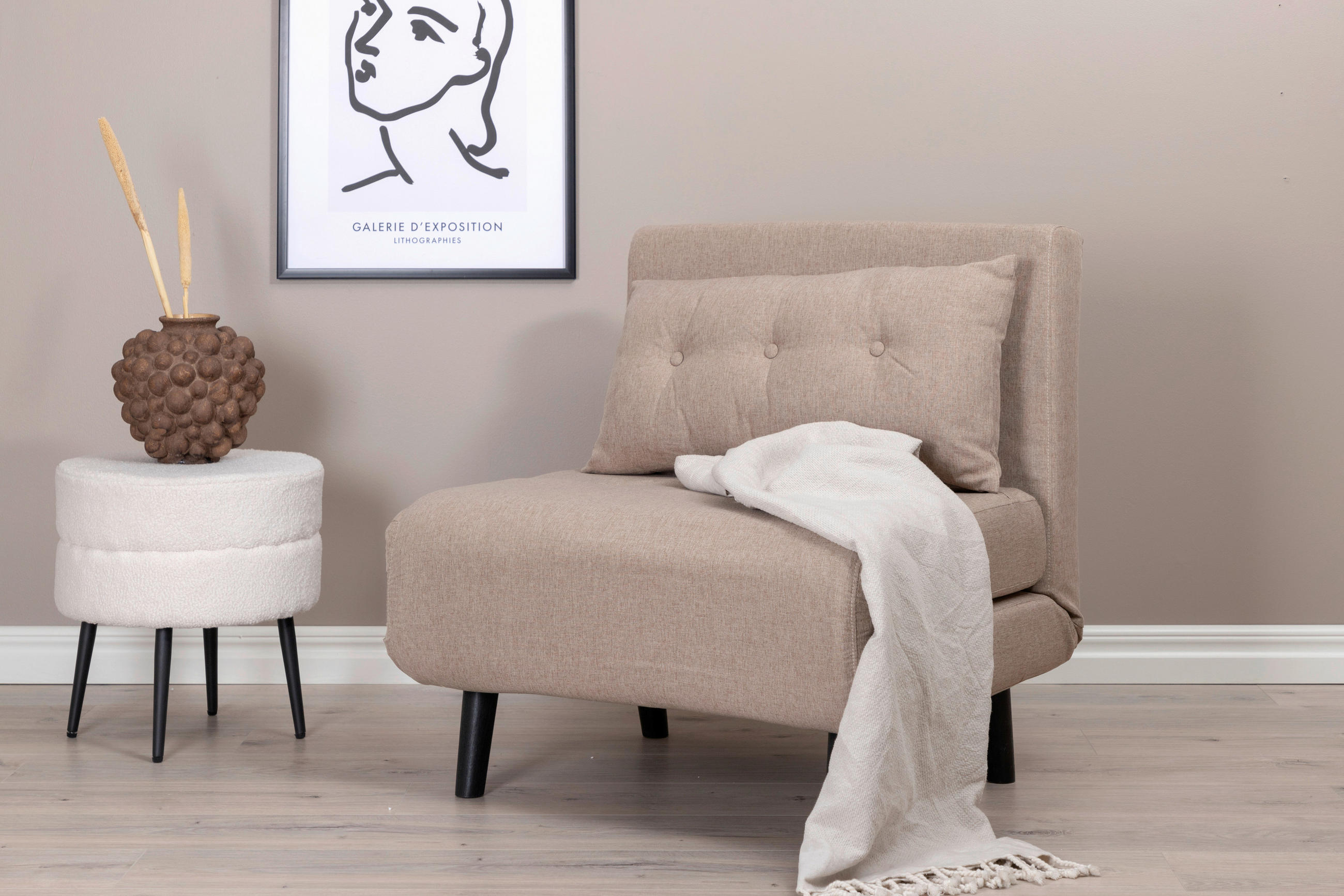 SCHLAFSESSEL Textilgeflecht Schwarz, Beige    - Beige/Schwarz, Design, Textil/Metall (70/88/80cm) - Livetastic