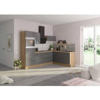 ECKKÜCHE 270/200 cm  in Anthrazit, Eichefarben  - Edelstahlfarben/Eichefarben, Basics, Holzwerkstoff/Metall (270/200cm) - Optifit