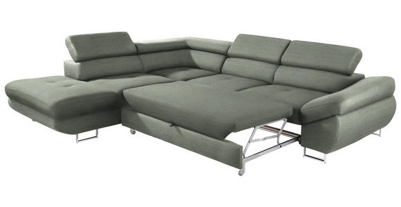 ECKSOFA in Webstoff Grau, Grün  - Grau/Grün, Design, Textil/Metall (235/280cm) - Hom`in