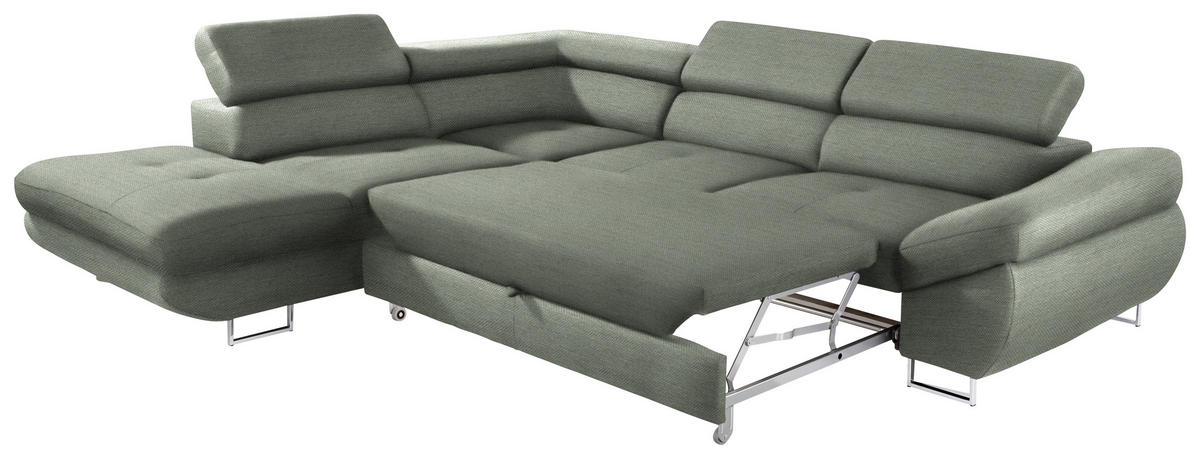ECKSOFA in Webstoff Grau, Grün  - Grau/Grün, Design, Textil/Metall (235/280cm) - Hom`in
