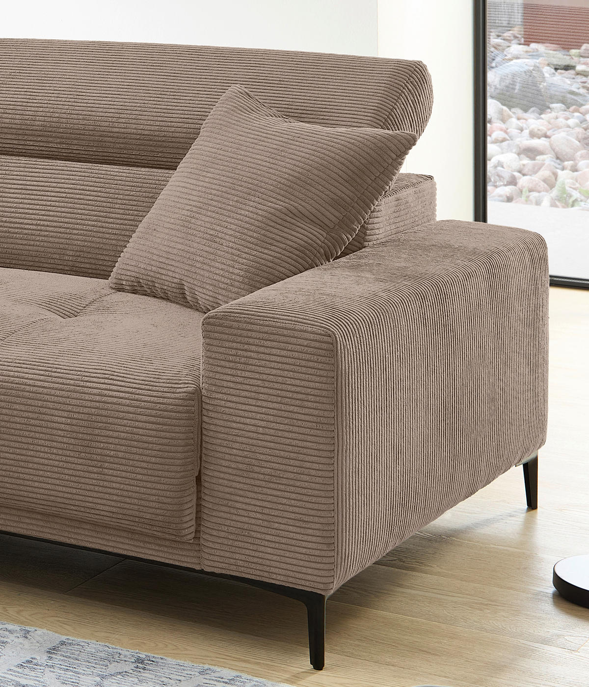 ECKSOFA Cord Graubraun  - Graubraun/Schwarz, Basics, Textil/Metall (183/250cm) - Livetastic