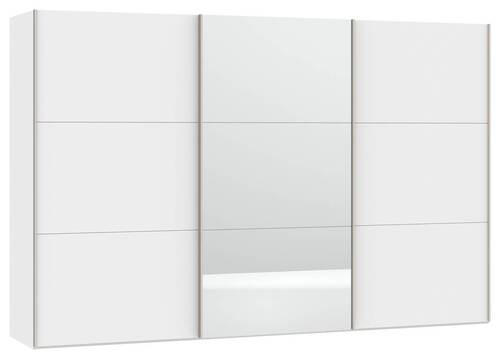 SCHWEBETÜRENSCHRANK 303/195/65 cm 3-türig Weiß  - Edelstahlfarben/Weiß, Design, Glas/Holzwerkstoff (303/195/65cm) - Boxxx