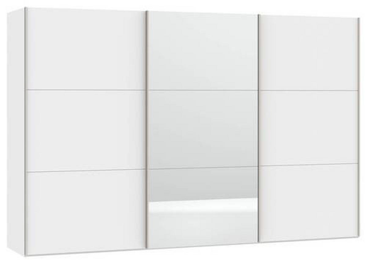 SCHWEBETÜRENSCHRANK 303/195/65 cm 3-türig Weiß  - Edelstahlfarben/Weiß, Design, Glas/Holzwerkstoff (303/195/65cm) - Boxxx
