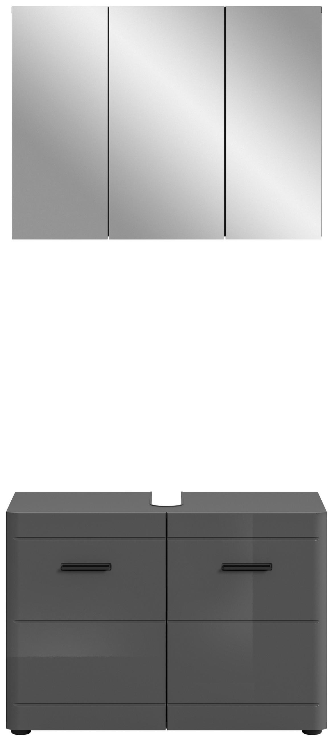 BADEZIMMER 2-teilig  in 80 cm  - Grau Hochglanz/Schwarz, MODERN, Holzwerkstoff (80cm) - MID.YOU