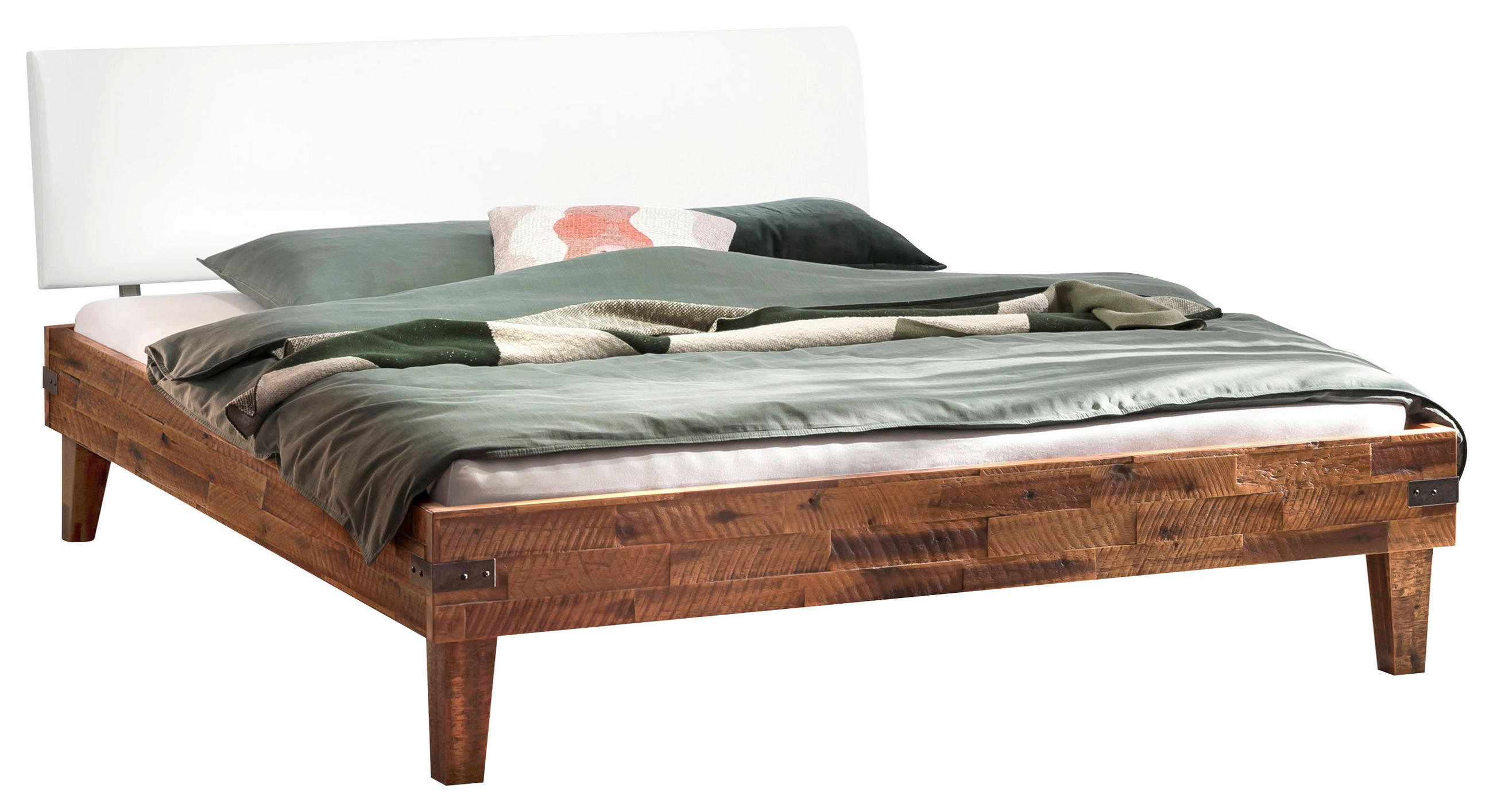 BETT 90/200 cm  in Braun, Weiß, Akaziefarben  - Braun/Weiß, Design, Holz (90/200cm) - Hasena