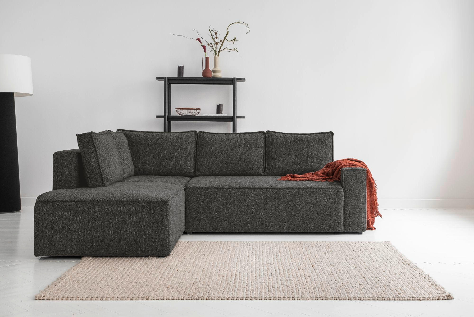 ECKSOFA in Dunkelgrau  - Weiss/Dunkelgrau, Design, Kunststoff/Textil (194/246cm) - MID.YOU