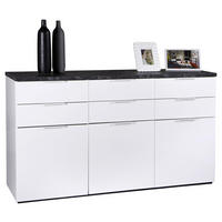 KOMODA, siva, bela  - siva/barve hrasta, Basics, kovina/leseni material (180/102/50cm) - Carryhome