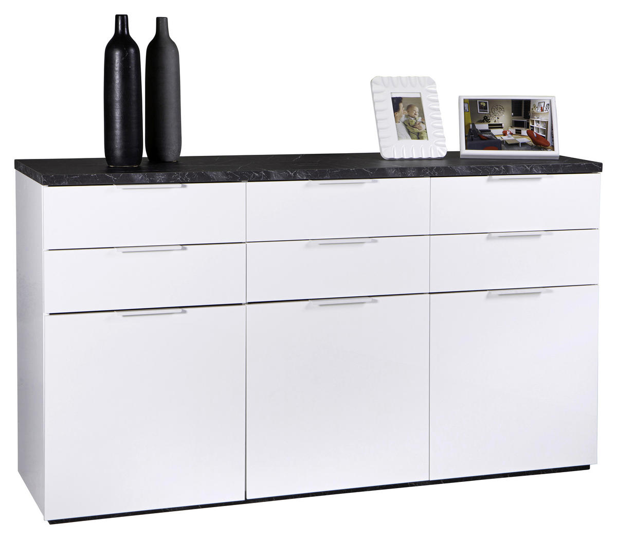 KOMODA, siva, bela  - siva/barve hrasta, Basics, kovina/leseni material (180/102/50cm) - Carryhome