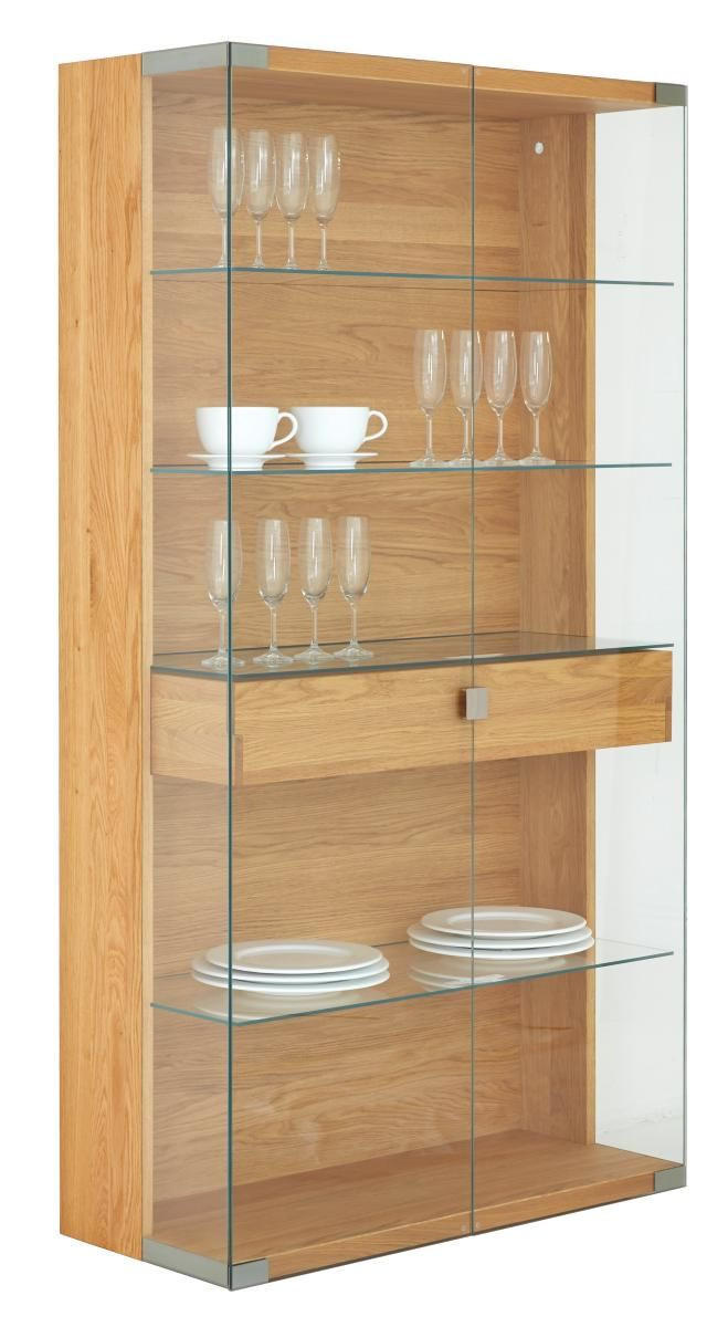 VITRINE  in massiv Eiche Eichefarben - Edelstahlfarben/Eichefarben, Design, Glas/Holz (100/190/44cm) - Team 7