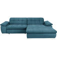ECKSOFA  in Mikrofaser Blau Rücken echt, Kopfteilverstellung  265/180 cm  - Chromfarben/Blau, Design, Textil/Metall (265/180cm) - Carryhome