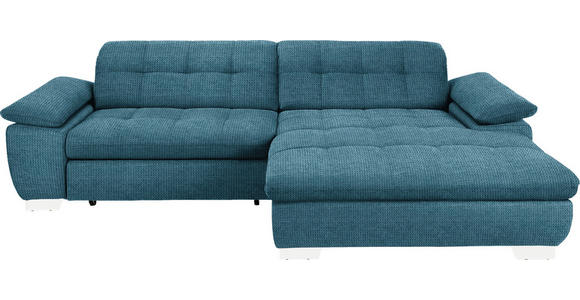 ECKSOFA  in Mikrofaser Blau Rücken echt, Kopfteilverstellung  265/180 cm  - Chromfarben/Blau, Design, Textil/Metall (265/180cm) - Carryhome