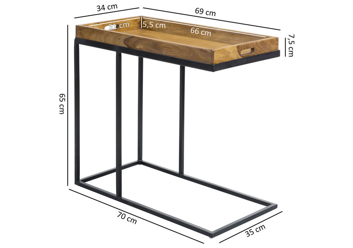 KISASZTAL fa 34/70/65 cm  - fekete/sheesham, Design, fa/fém (34/70/65cm) - MID.YOU