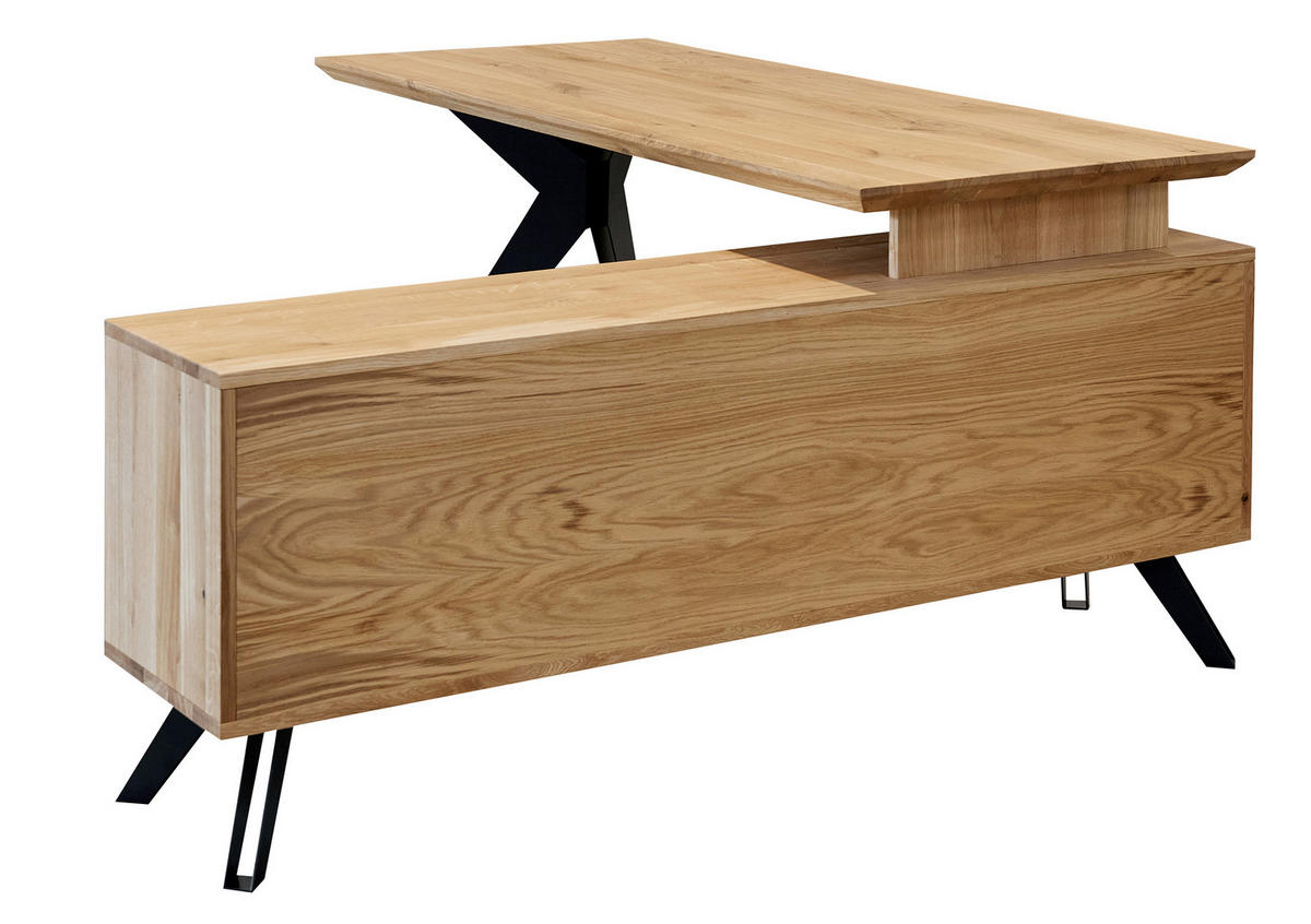 ECKSCHREIBTISCH 160/160/75 cm  in Eichefarben  - Eichefarben/Schwarz, Natur, Holz/Metall (160/160/75cm) - Linea Natura