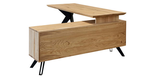 ECKSCHREIBTISCH 160/160/75 cm  in Eichefarben  - Eichefarben/Schwarz, Natur, Holz/Metall (160/160/75cm) - Linea Natura