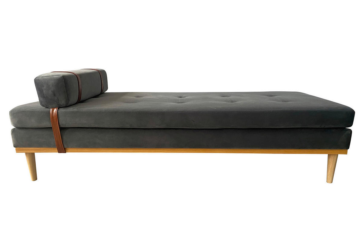 CHAISELONGUE Samt Grau  - Naturfarben/Grau, MODERN, Holz/Textil (180/42/75cm) - Livetastic