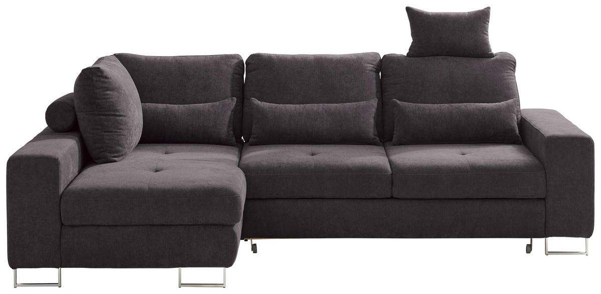 ECKSOFA in Flachgewebe Dunkelbraun  - Dunkelbraun, Design, Textil/Metall (188/260cm) - Hom`in