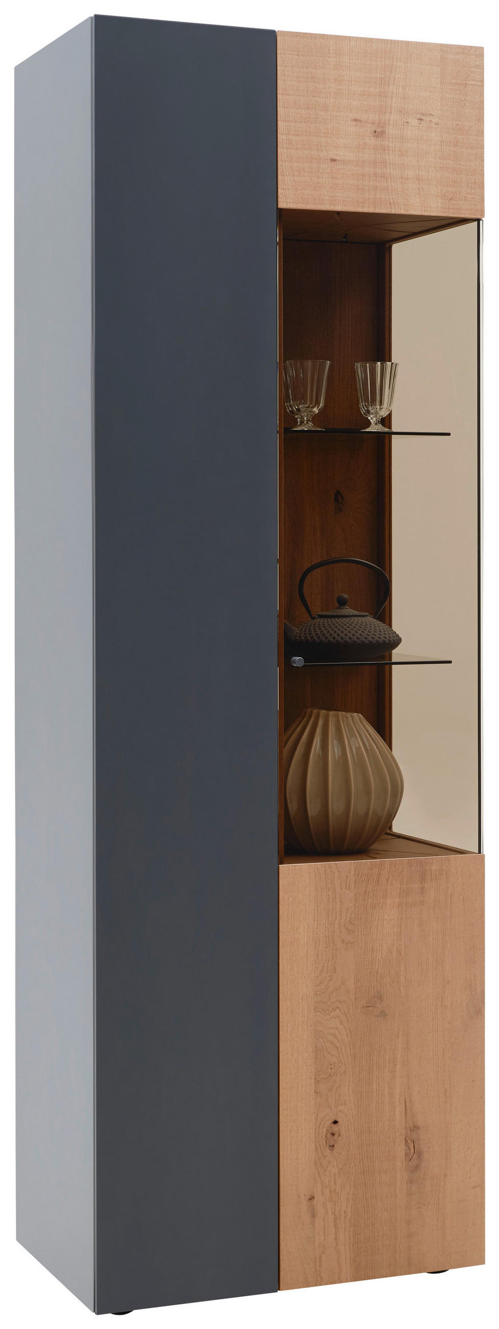 VITRINE in vollmassiv Kerneiche Anthrazit, Eichefarben  - Eichefarben/Anthrazit, Natur, Glas/Holz (70/207/44cm) - Valnatura